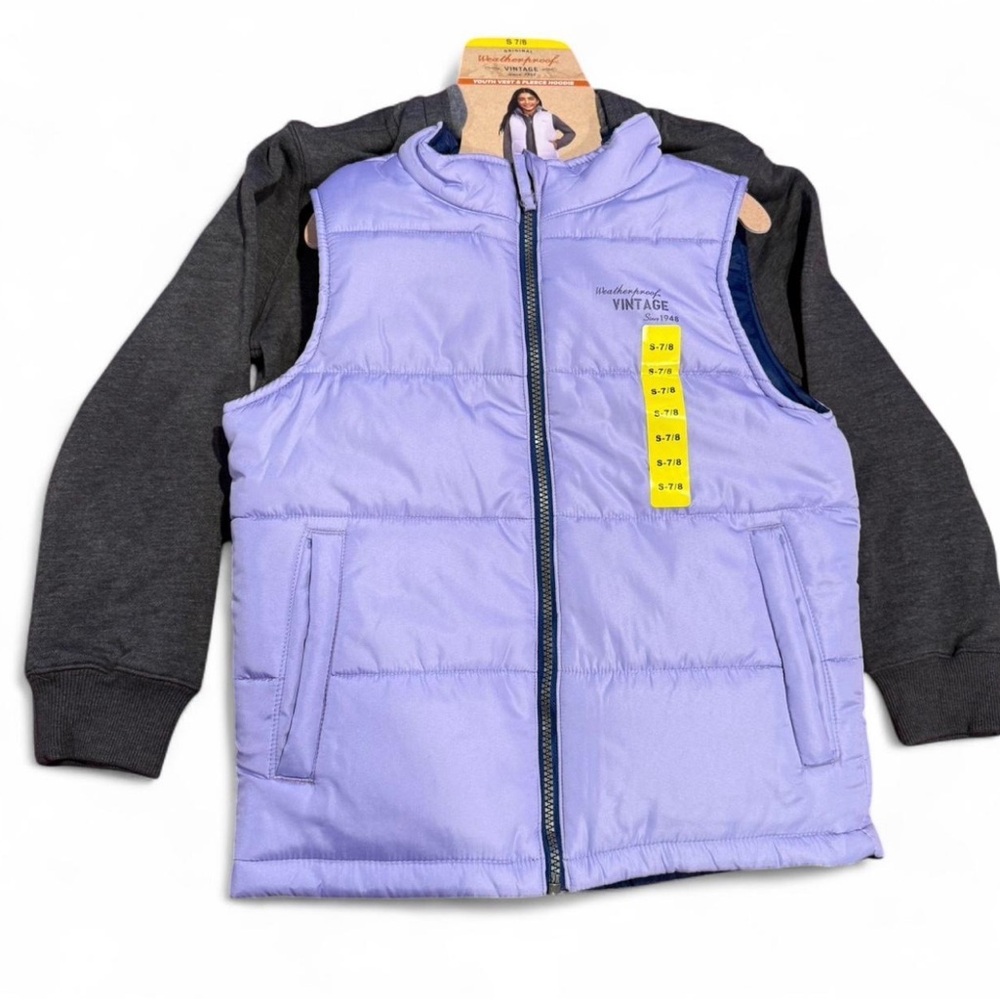 Weatherproof Lavender Vest with Gray Hoodie
